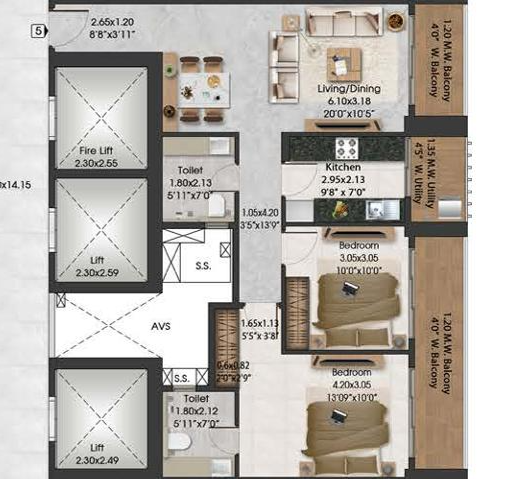 2 BHK Floor Plan
